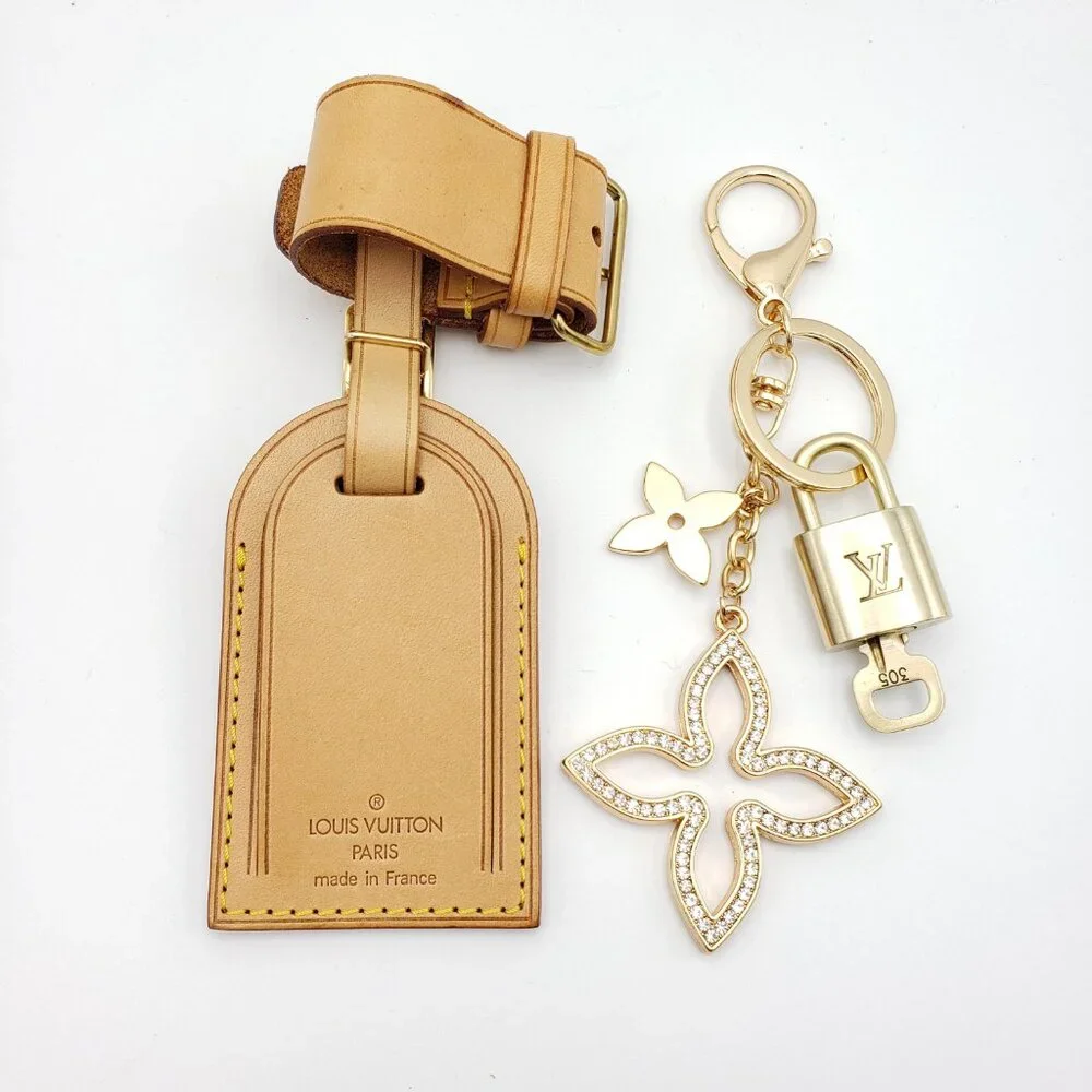 Authentic Louis Vuitton Luggage Nametag and Gold Padlock with Unbranded Keycharm